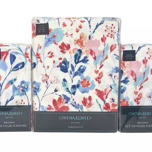 CYNTHIA ROWLEY 9 PC Set 60" x 84" Cotton Floral Tablecloth & 8 Cloth Napkins NEW